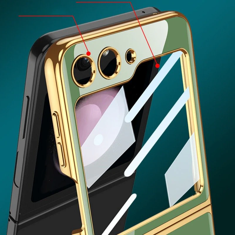 Galaxy Z Flip5 Electroplating Deer Print Glass Case - Image 4