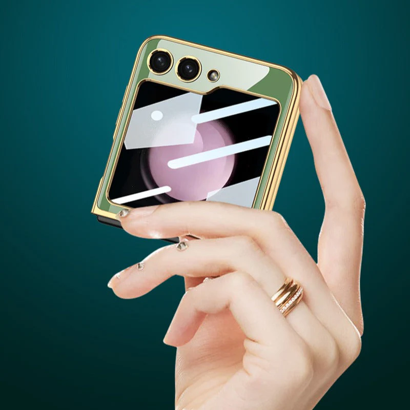 Galaxy Z Flip5 Electroplating Deer Print Glass Case - Image 7