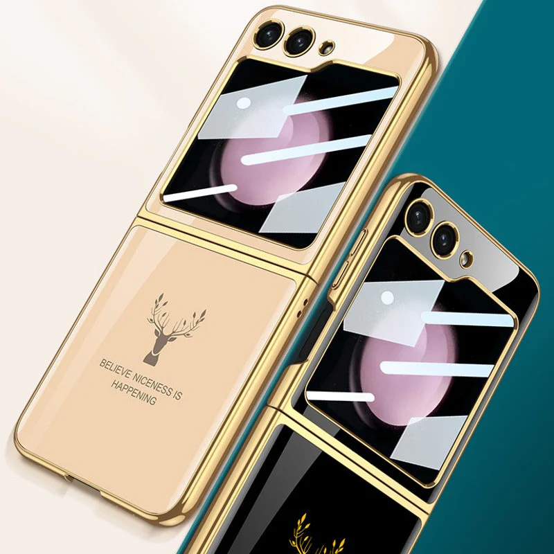 Galaxy Z Flip5 Electroplating Deer Print Glass Case - Image 9