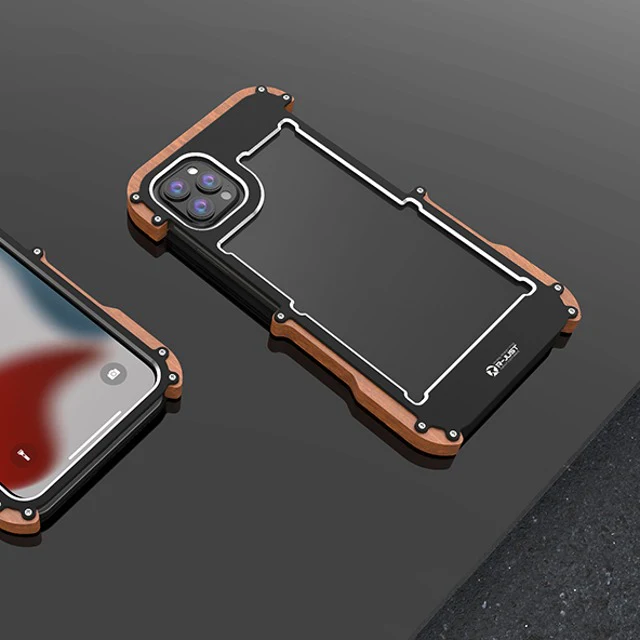 iPhone 13 Series R-Just Aluminium & Natural Wood Anti-shock Bumper Case - Image 10