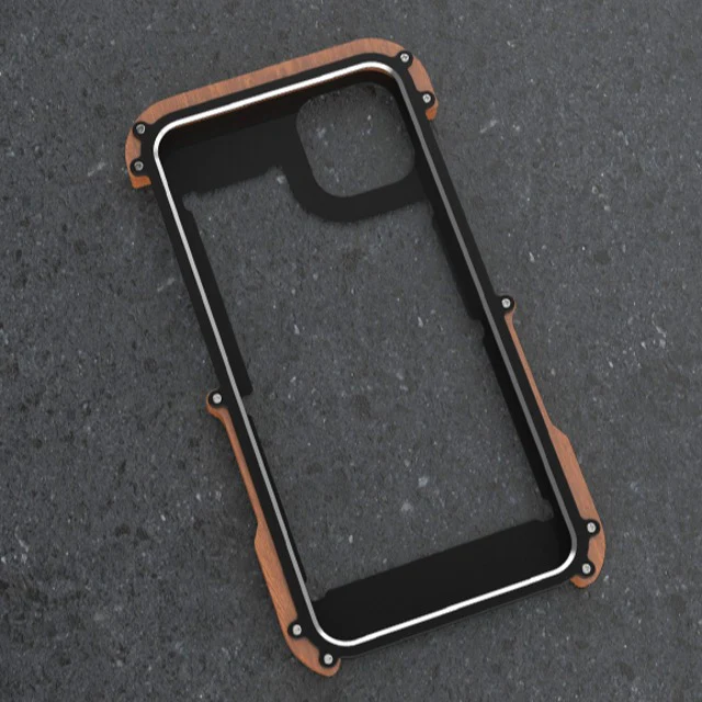 iPhone 13 Series R-Just Aluminium & Natural Wood Anti-shock Bumper Case - Image 9