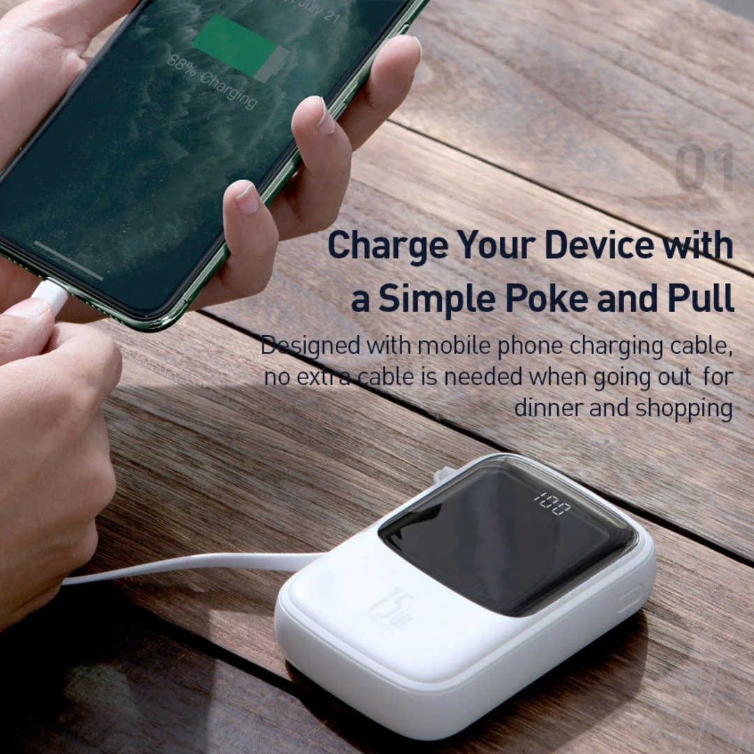 QPow Digital Display 10000mAh Powerbank - iPhone Lightning Cable - Image 5