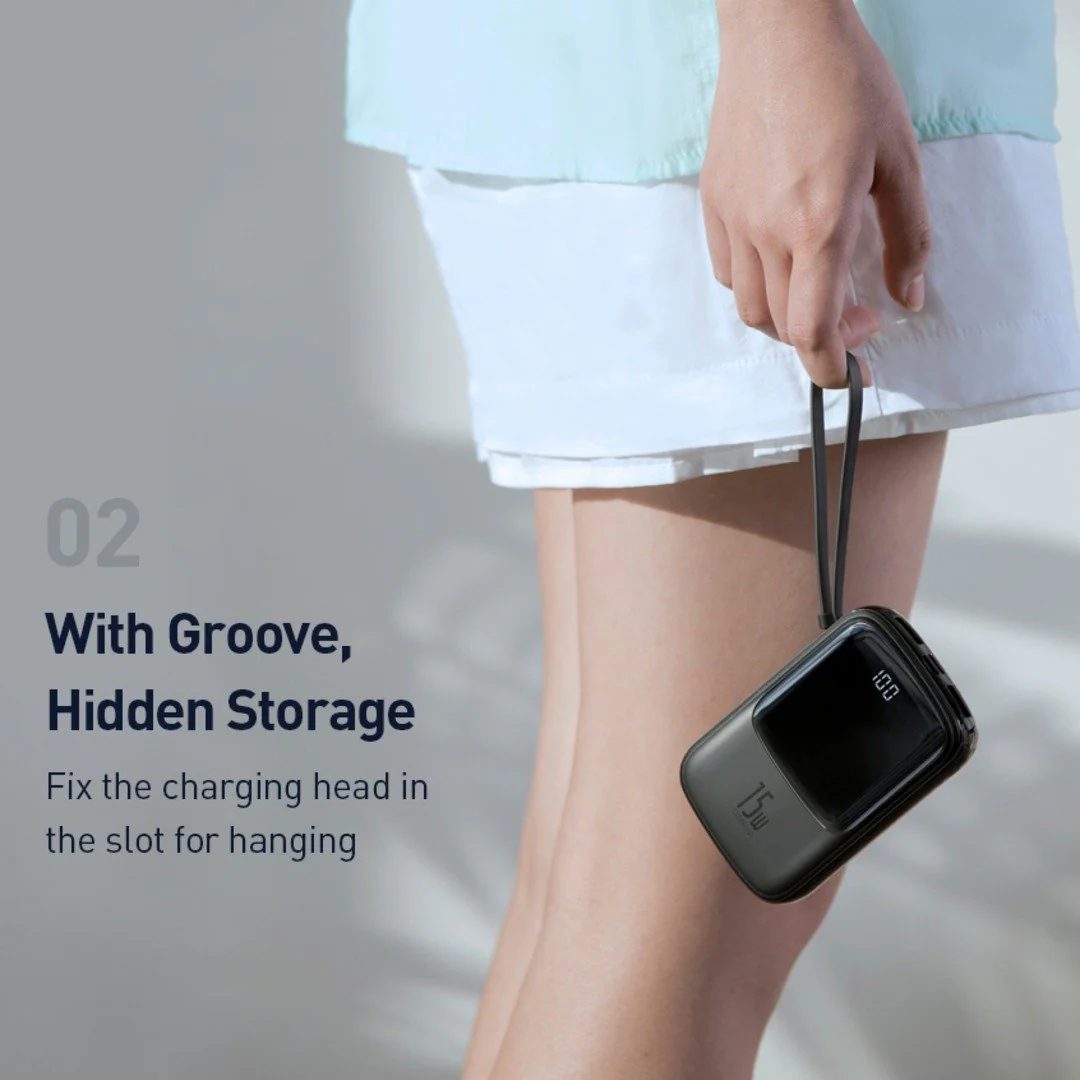 QPow Digital Display 10000mAh Powerbank - Type C Cable - Image 4